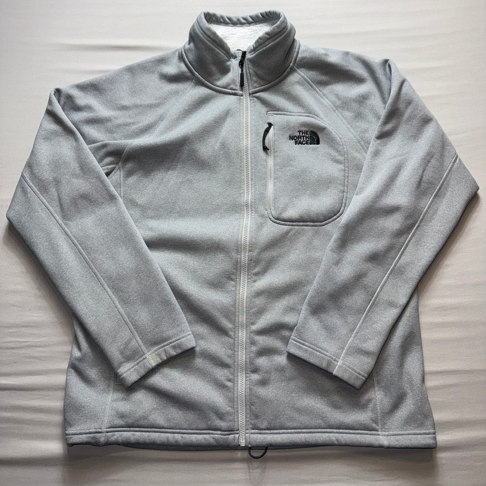 The North Face Mens XL Gray Sherpa Lined Full Zip Fleece Jacket Heathered Grey